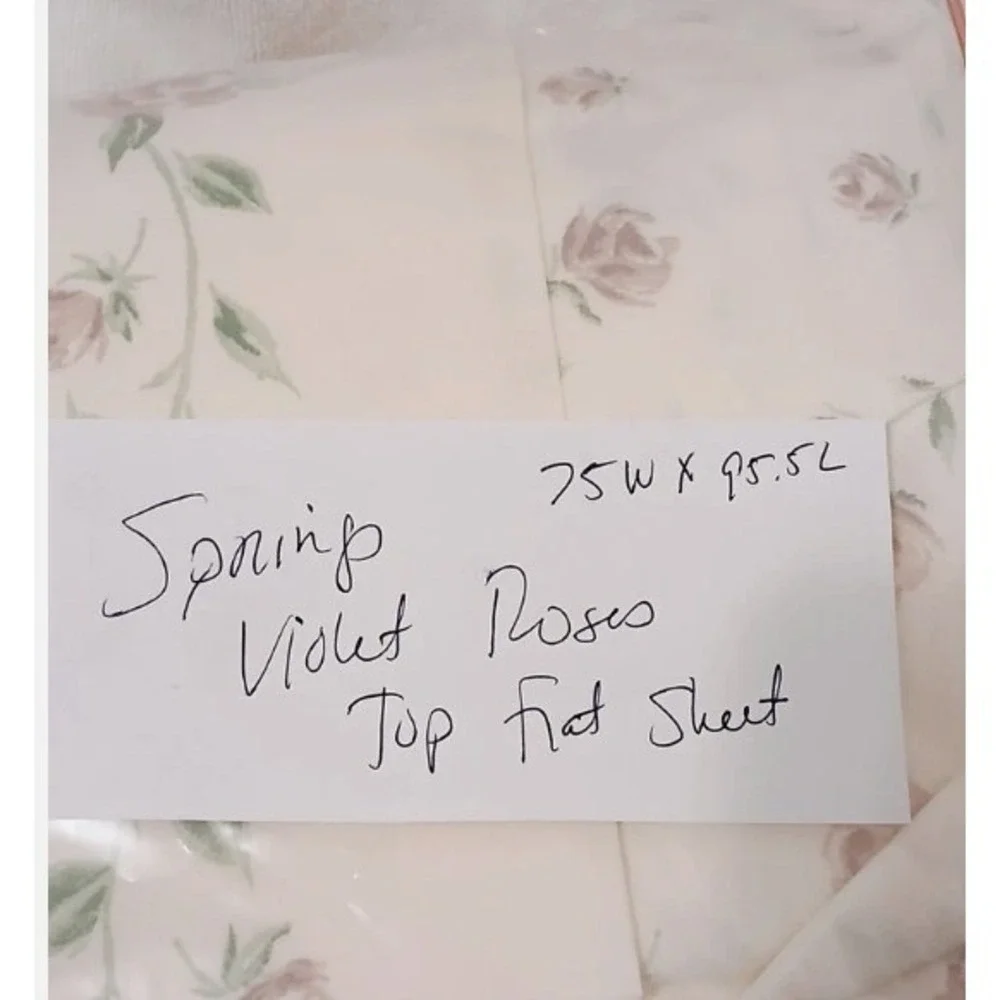VNTG  Lavender Roses Flat Sheet Full Sz 95x79 Floral Flowers Cottage Granny USA